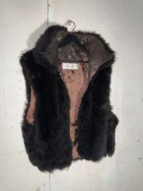 Vintage Andrew Marc Opossum Fur and Leather Trim Zip-Up Vest